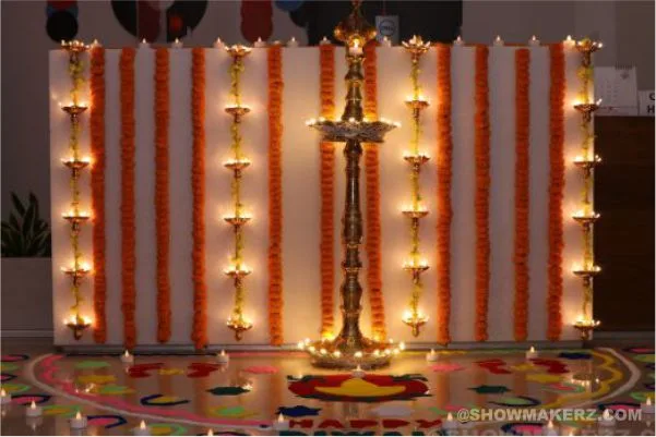 Traditional office decoration for Diwali in corporate workspace environments